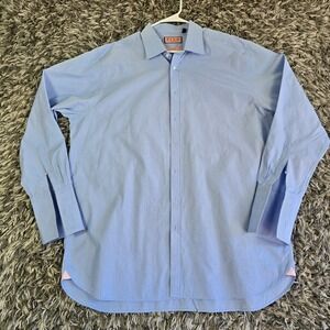 Thomas Pink Mens Classic Fit Dress Shirt 19 37.5 Blue Micro Gingham French Cuff